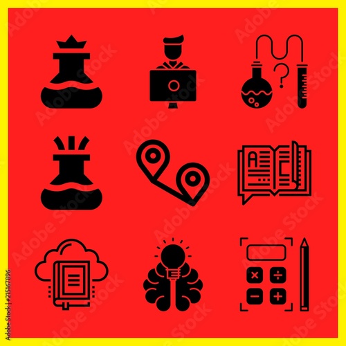 Simple 9 icon set of edication related student, flask, science and library vector icons. Collection Illustration