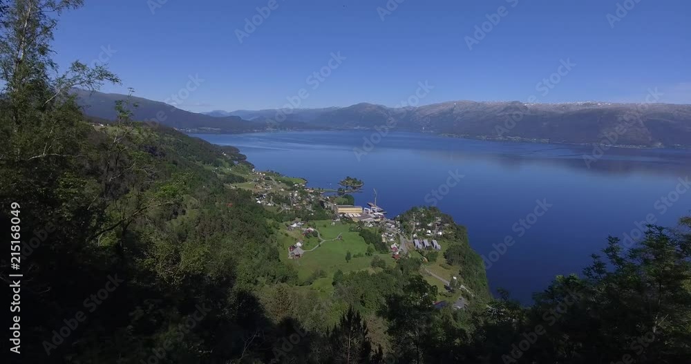 Flying through trees with Oma and a fjord in background. Flying through trees with Oma and a fjord in background.