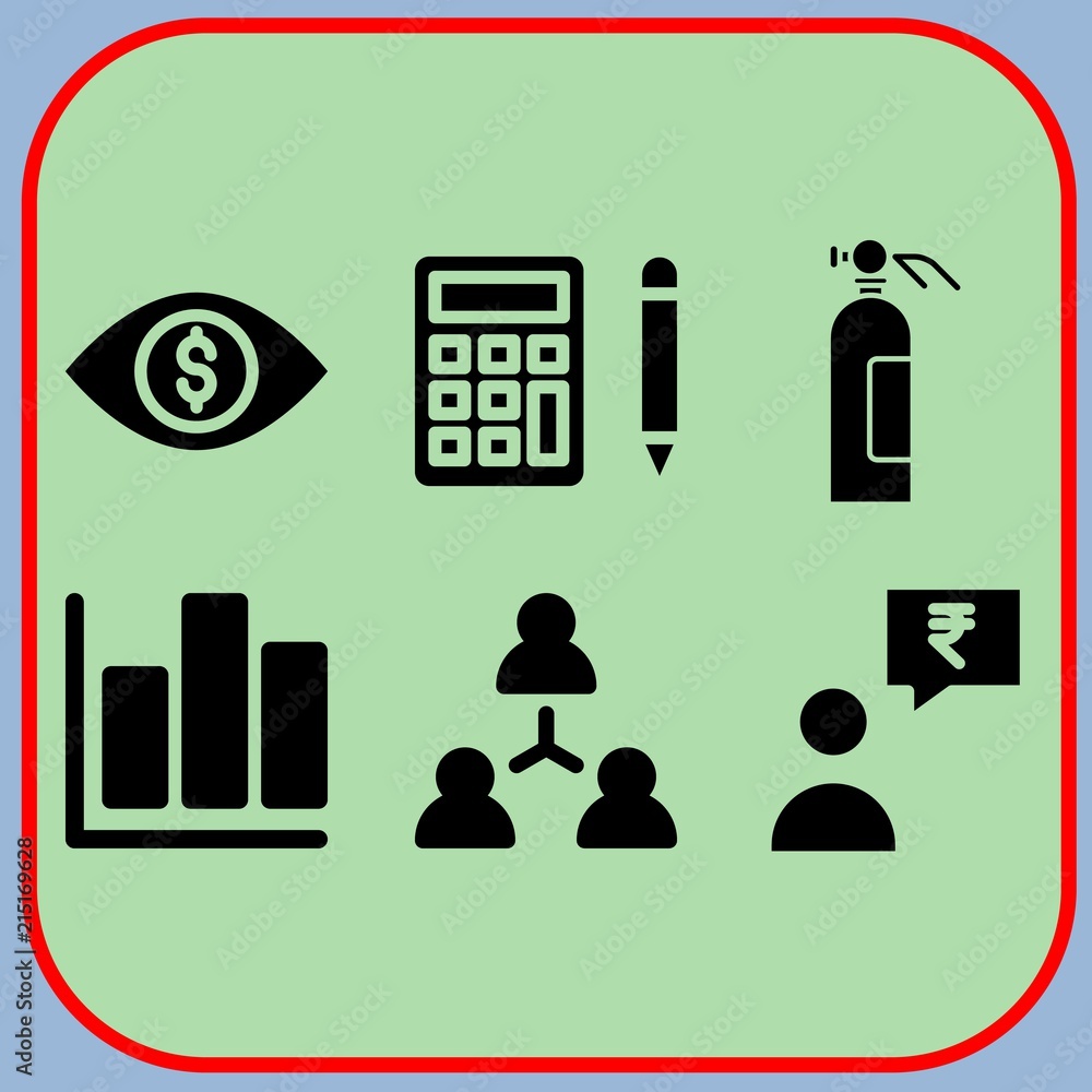 Simple 6 icon set of business related dollar, teamwork, calculator and extinguisher vector icons. Collection Illustration Simple 6 icon set of business related dollar, teamwork, calculator and extinguisher vector icons. Collection Illustration