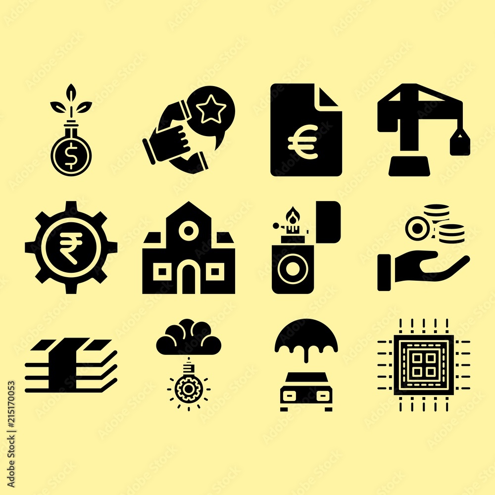 Idea, file and lighter related premium icon set Idea, file and lighter related premium icon set