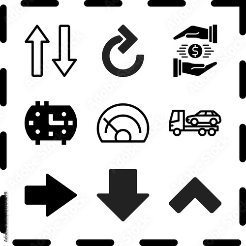 Simple 9 icon set of arrow related up chevron, evacuator, profits and transfer vector icons. Collection Illustration