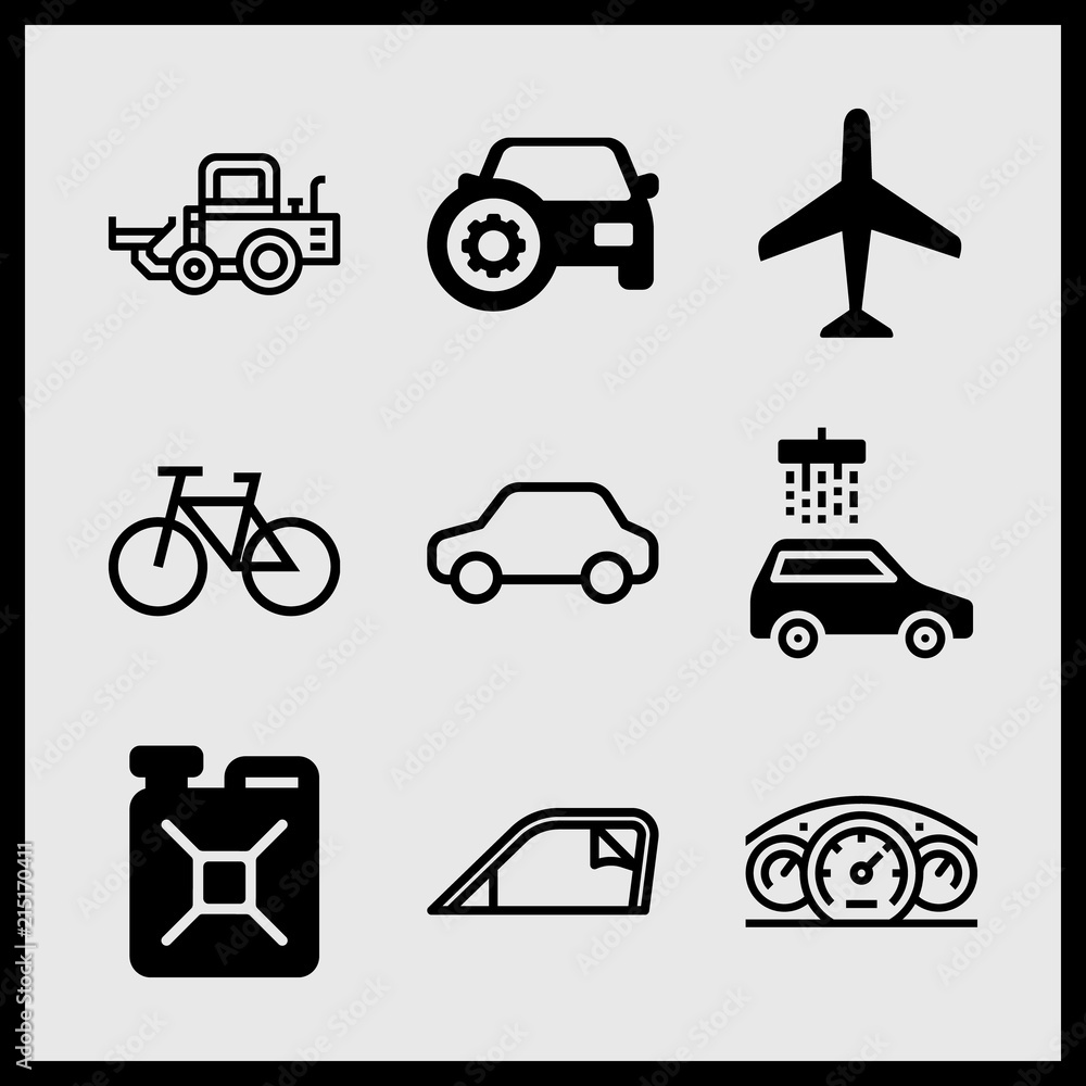 Simple 9 icon set of car related car, gasoline, car secure and bicycle symbol vector icons. Collection Illustration Simple 9 icon set of car related car, gasoline, car secure and bicycle symbol vector icons. Collection Illustration