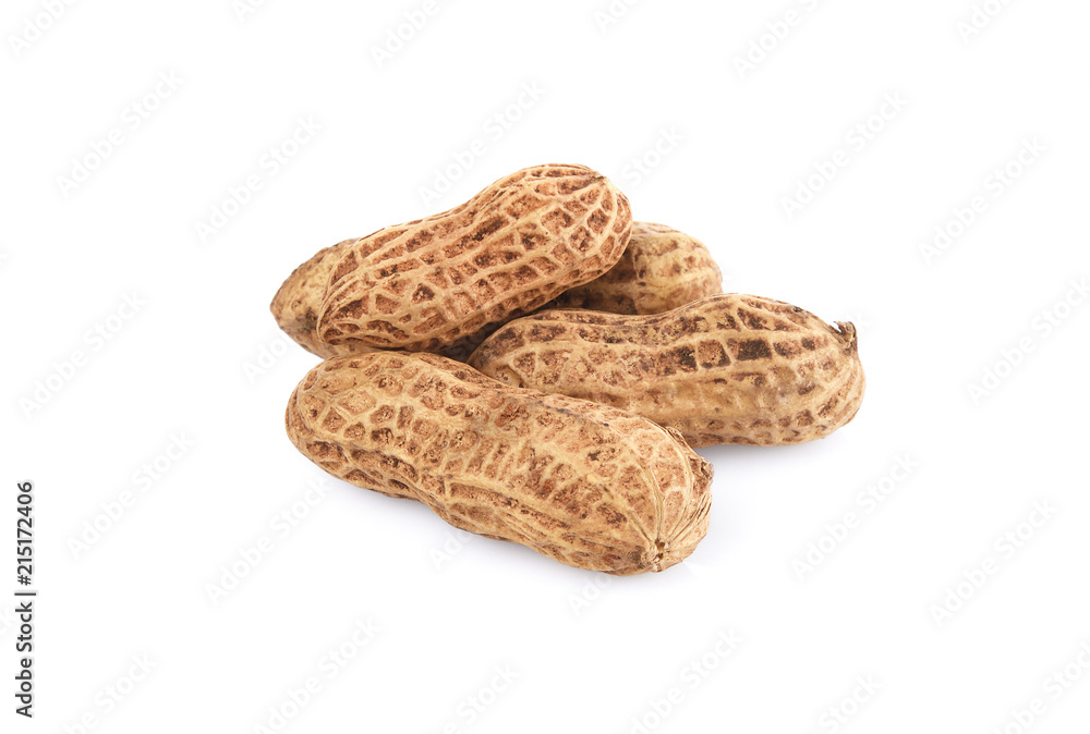 Peanuts, nuts in shells on white background. Peanuts, nuts in shells on white background.