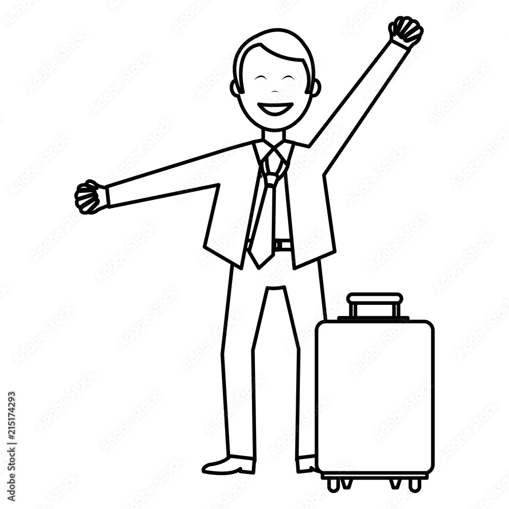 businessman happy with suitcase avatar character businessman happy with suitcase avatar character