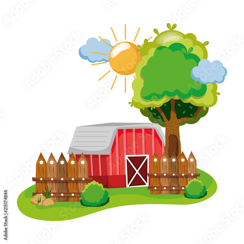 house farm with wood grillage and bushes