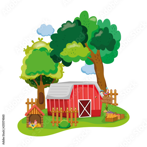 house farm with chicken animals and vegetables