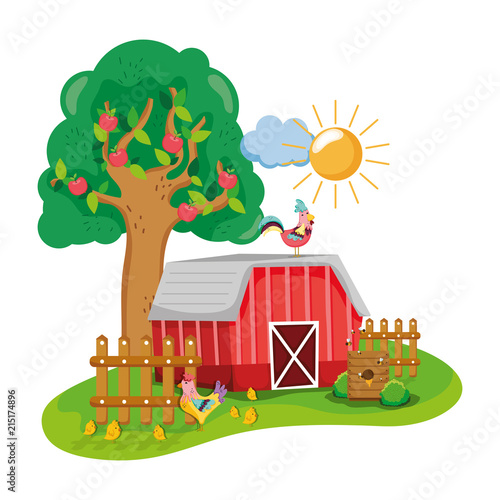 house farm with hen and chicks animals