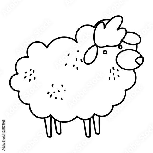 line cute sheep farm animal icon