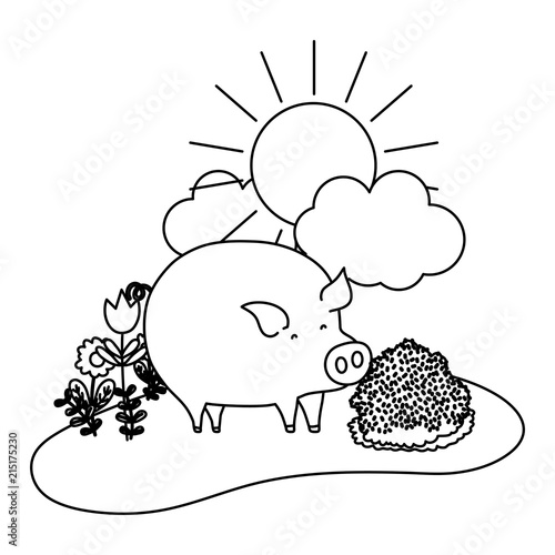 line nice pig animal walking farm