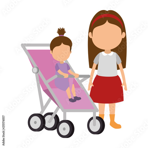 little girl baby in cart with sister