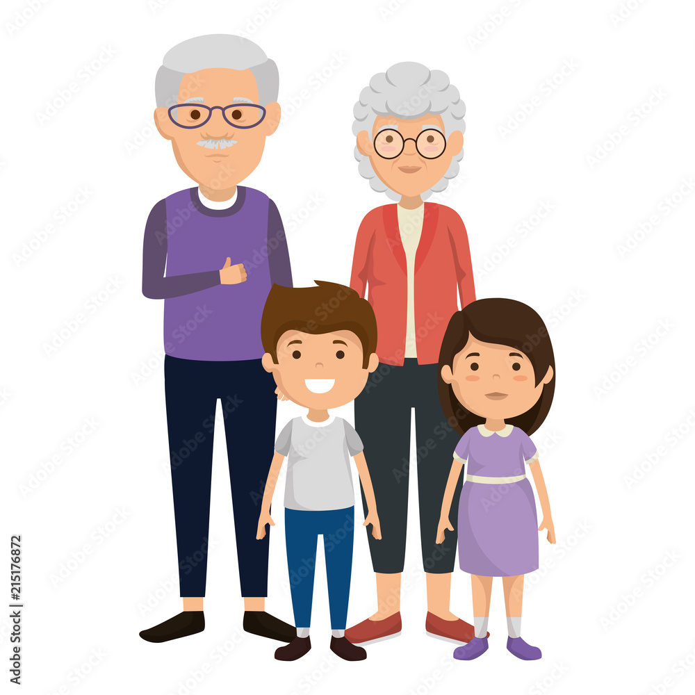 cute grandparents couple with kids characters cute grandparents couple with kids characters