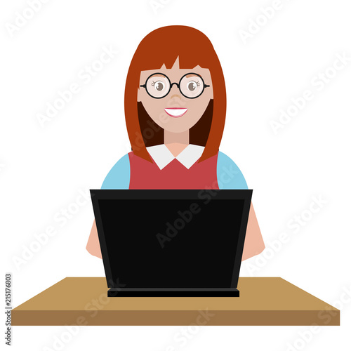 user female with computer laptop