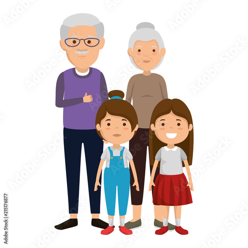 cute grandparents couple with kids characters