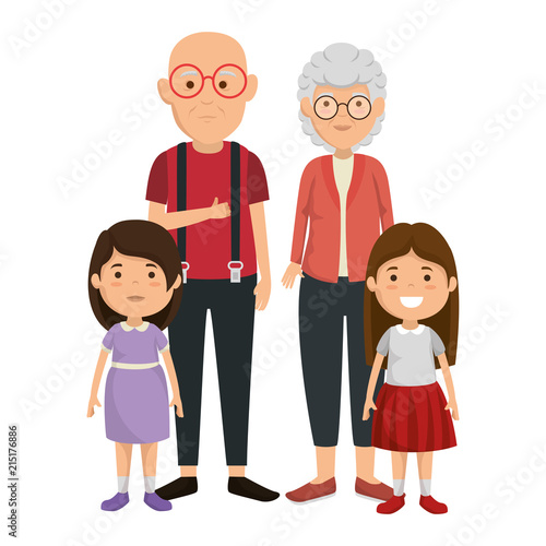cute grandparents couple with kids characters © Gstudio