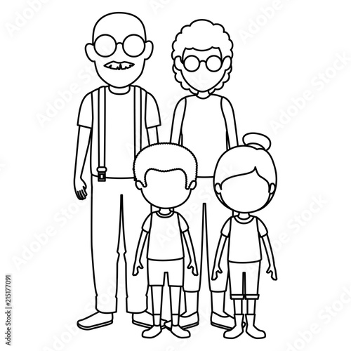 cute grandparents couple with kids characters