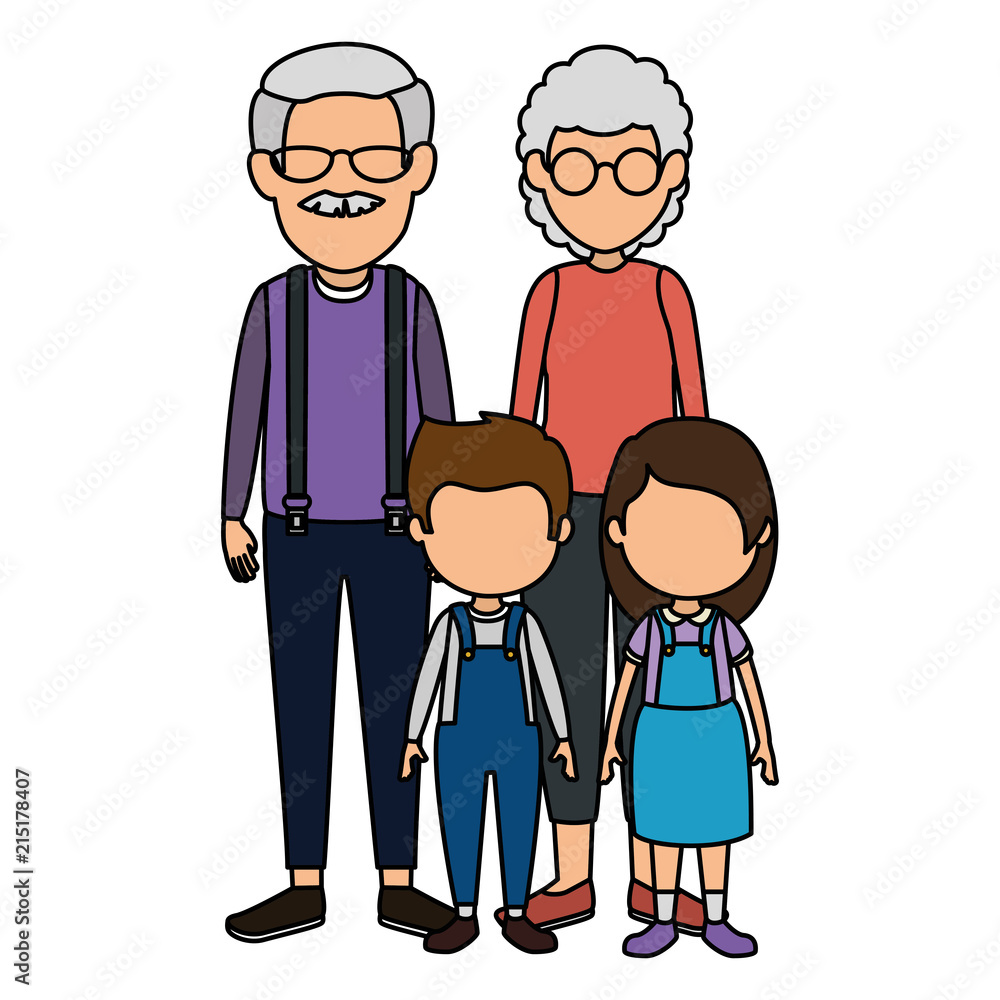 cute grandparents couple with kids characters cute grandparents couple with kids characters