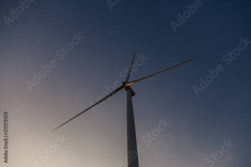 Wind turbine farm of silhouette at sunset. © peterkai