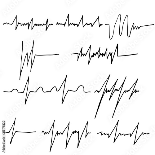 Heart rate graphics set. Cardiac systole brush. Vector illustration.