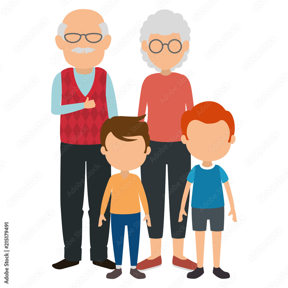 cute grandparents couple with kids characters cute grandparents couple with kids characters