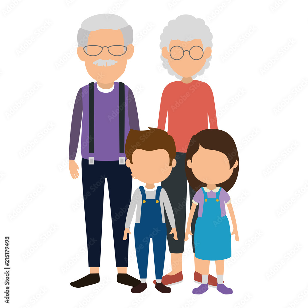 cute grandparents couple with kids characters cute grandparents couple with kids characters