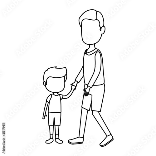 cute and little boy with father characters