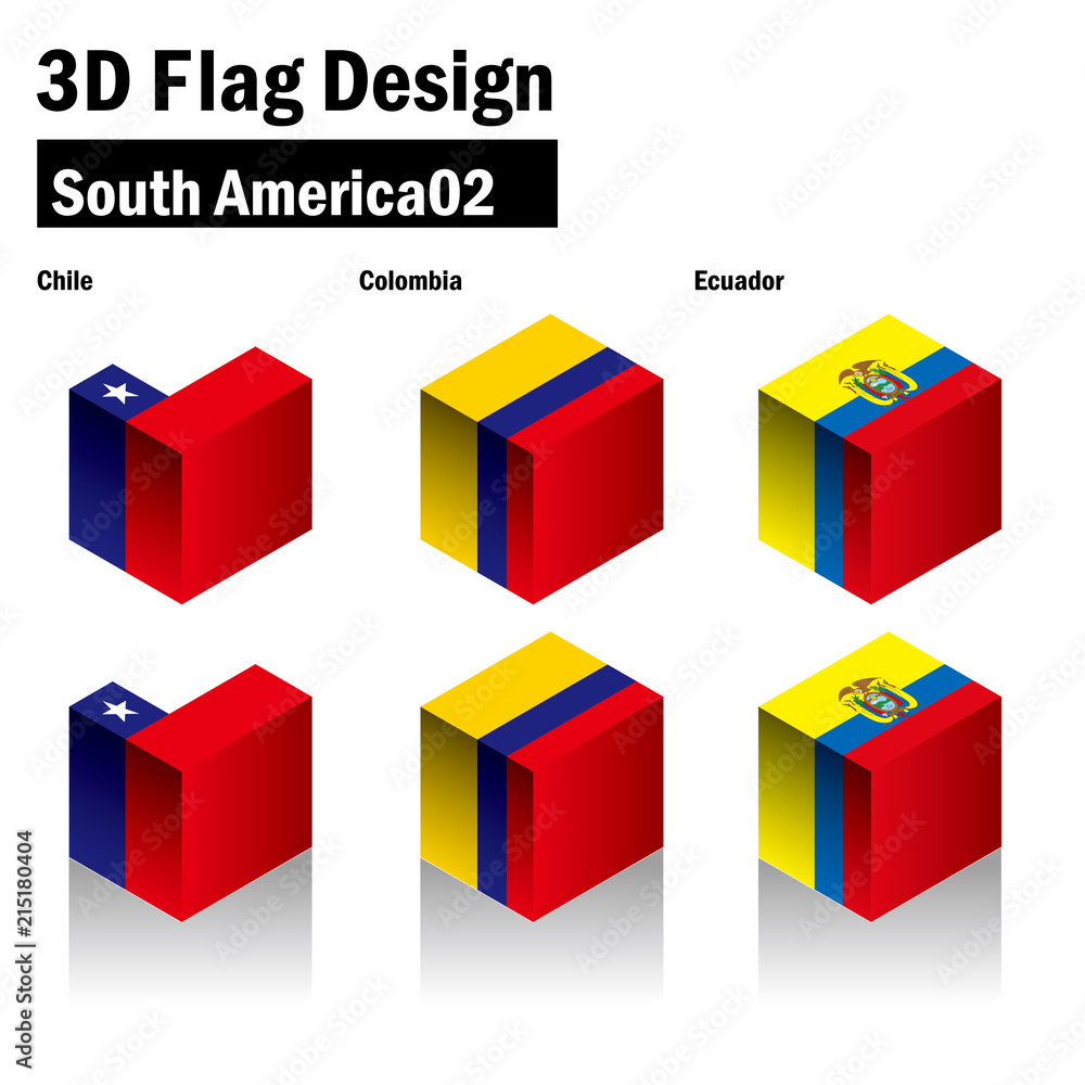 立体的な国旗のイラスト チリ コロンビア エクアドルの国旗 3dフラッグ 国旗セット Stock Vector Adobe Stock