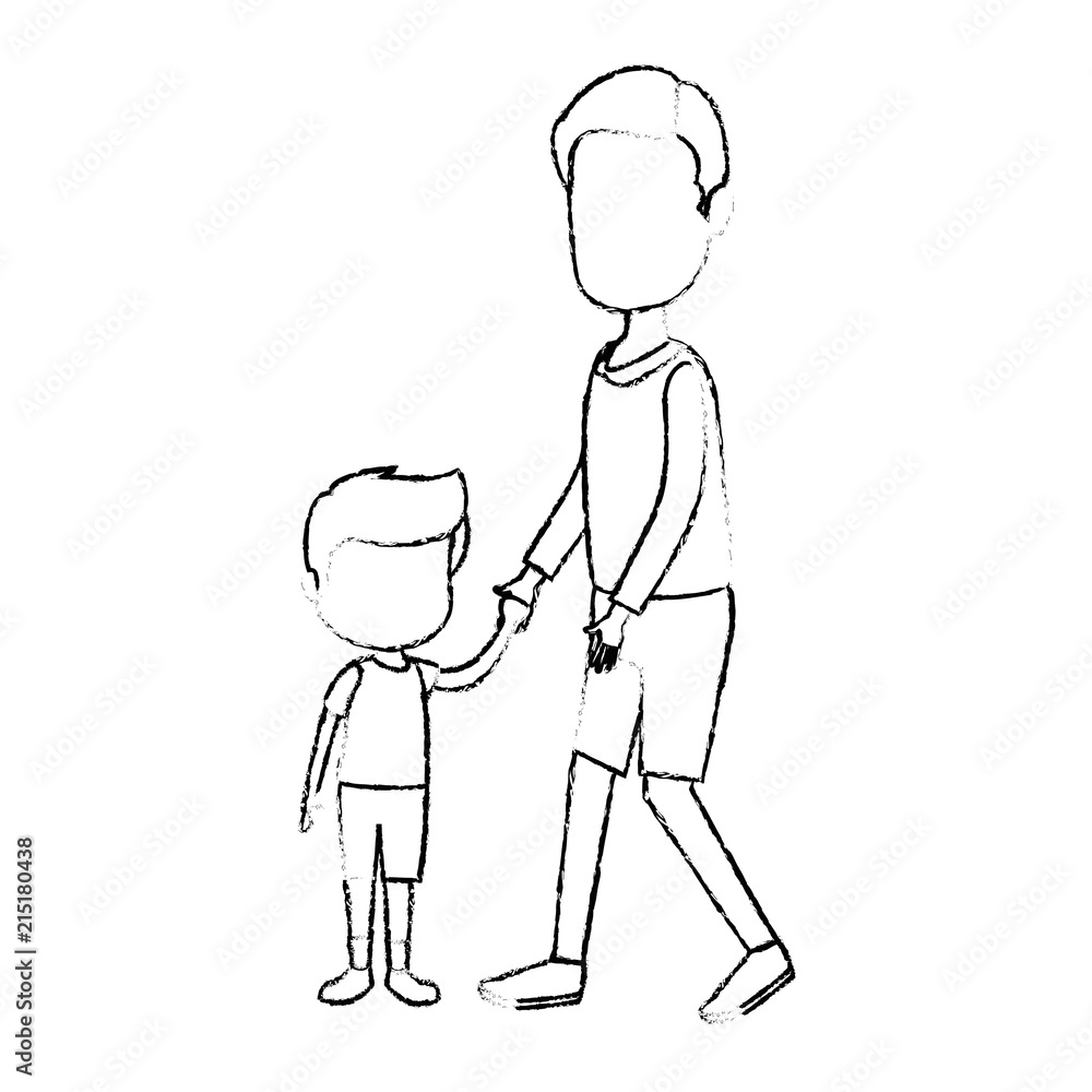 cute and little boy with father characters cute and little boy with father characters