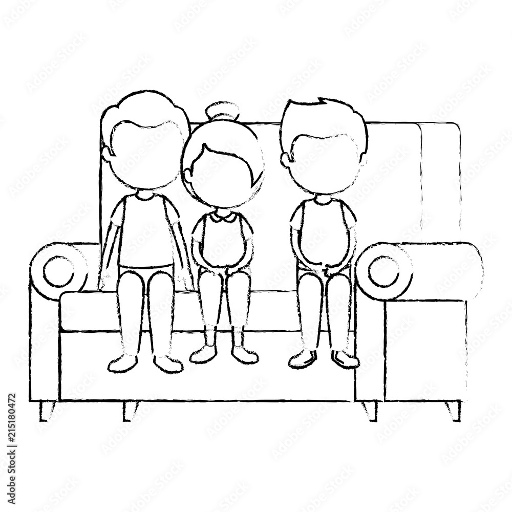cute and little kids in the sofa characters