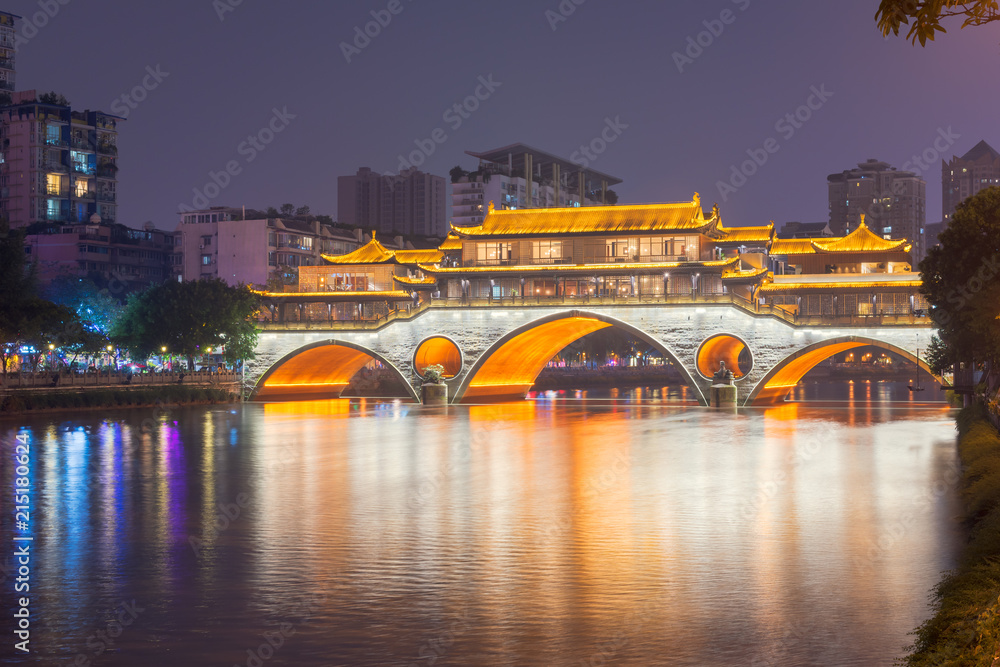 Chengdu Anshun Bridge over the Jin River at night