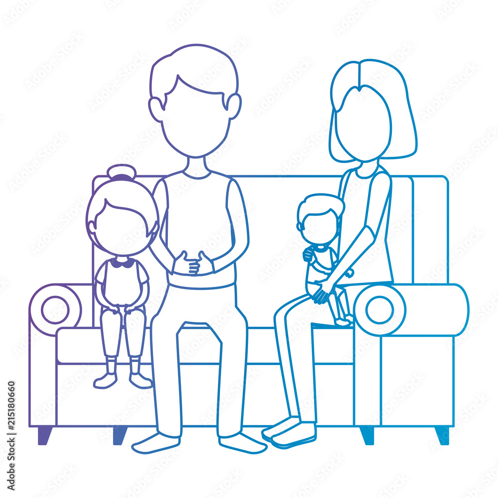 parents couple with daughter and son in the sofa parents couple with daughter and son in the sofa