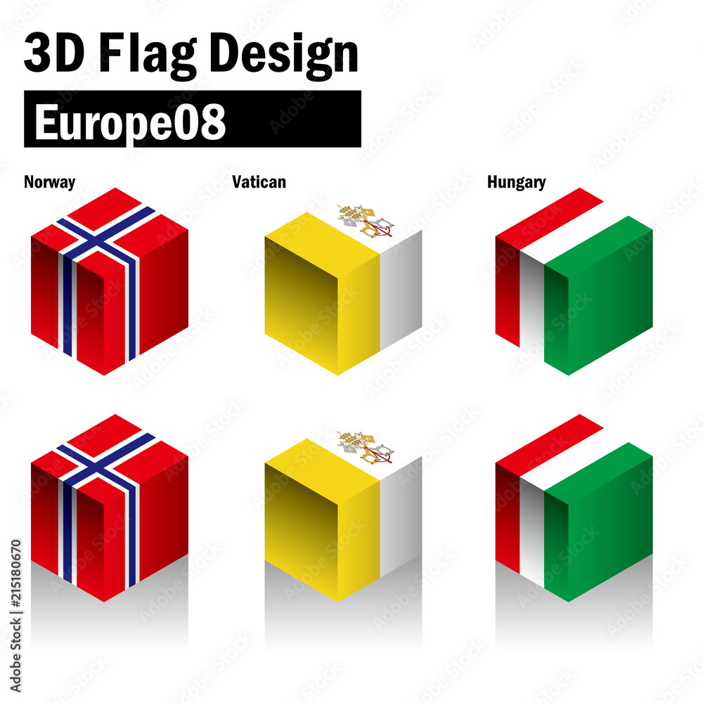立体的な国旗のイラスト ノルウェー バチカン市国 ハンガリーの国旗 3dフラッグ 国旗セット Stock Vector Adobe Stock