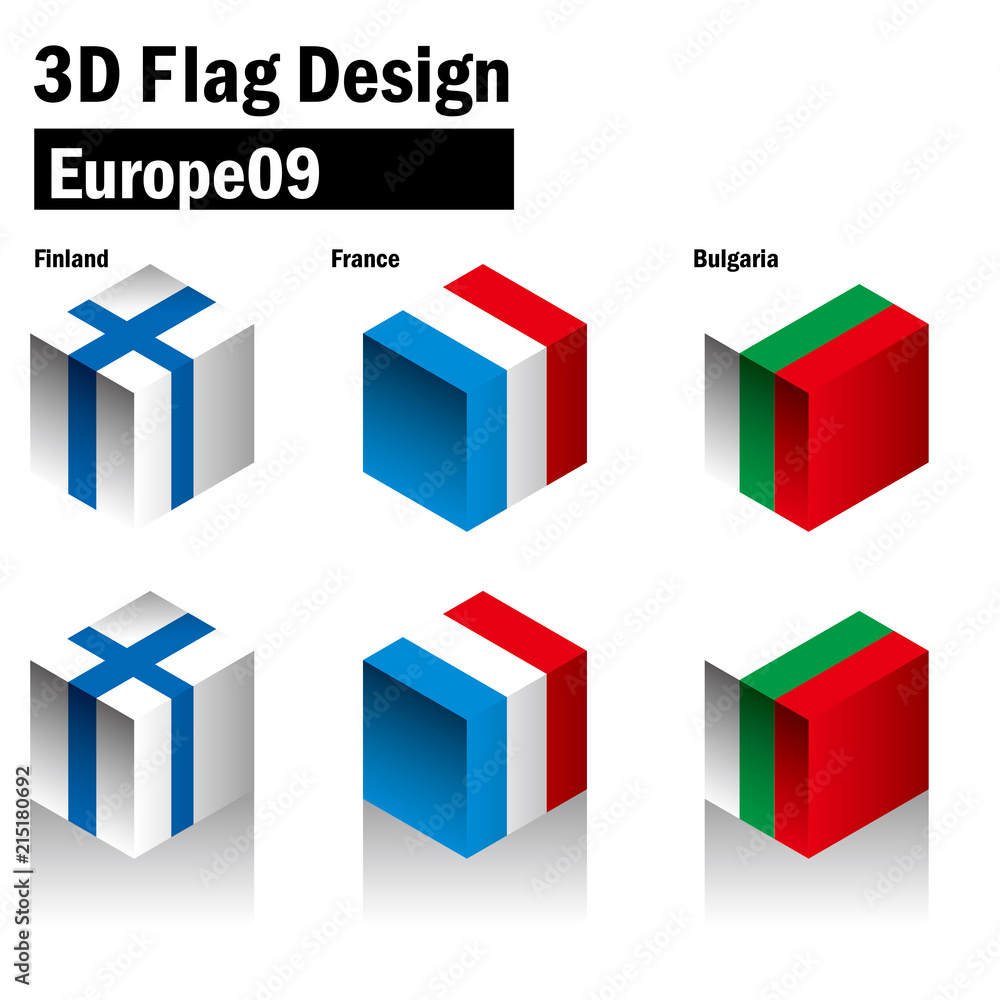 立体的な国旗のイラスト フィンランド ブルガリア フランスの国旗 3dフラッグ 国旗セット Stock Vector Adobe Stock