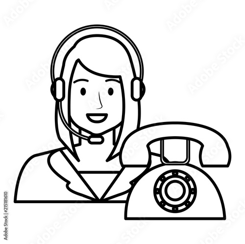 call center woman with headset and telephone