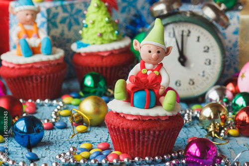 Christmas cupcakes with colored decorations