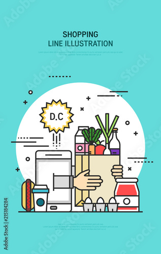Shopping vector line illustration