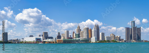 Panoramic view of Detroit skyline from Windsor  Ontario.