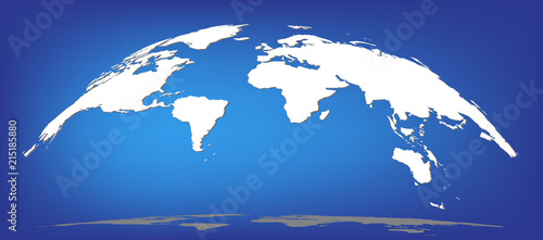 White world map silhouette dome semisphere with shadows isolated on blue background, flat style sps 10 vector illustretion.