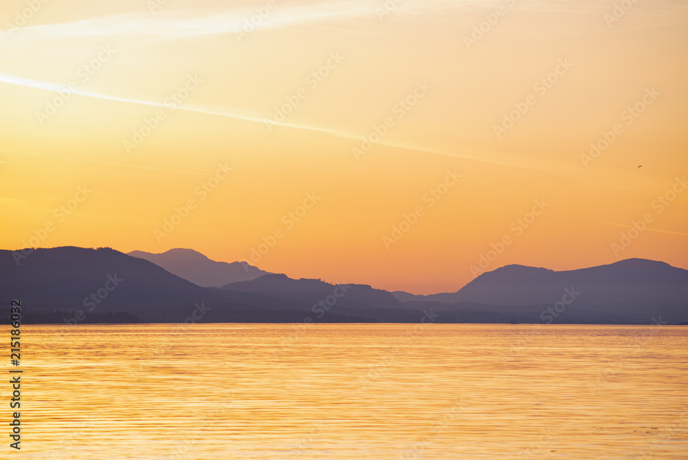 Fototapeta premium Shoreline of Vancouver Island at sunset from the Salish sea