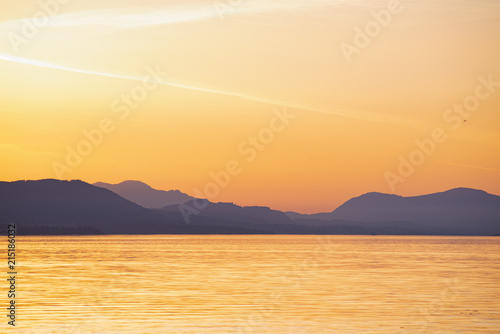 Shoreline of Vancouver Island at sunset from the Salish sea photo