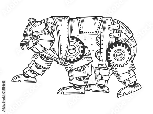 Mechanical bear animal engraving vector