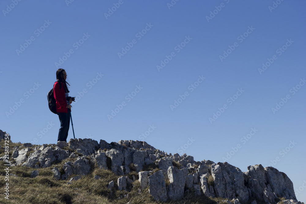 girl hiker in mountain summit girl hiker in mountain summit