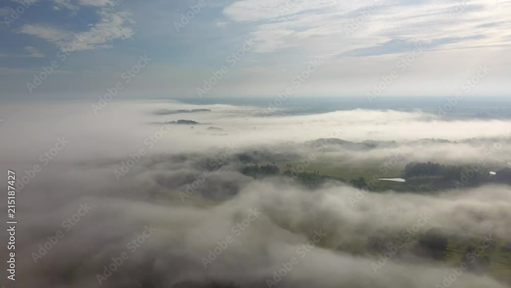 Misty sunrise over countryside path Aerial view Latvia Misty sunrise over countryside path Aerial view Latvia