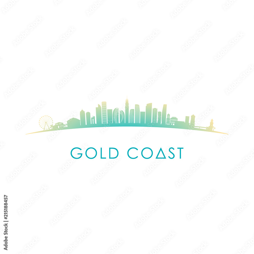 Gold Coast skyline silhouette. Vector design colorful illustration.