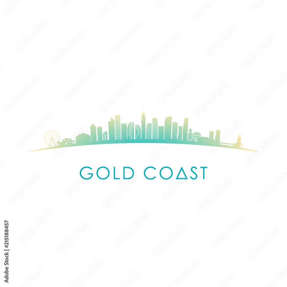 Obraz premium Gold Coast skyline silhouette. Vector design colorful illustration.