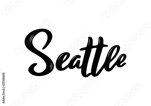 Seattle handwritten calligraphy name of US city. Hand drawn brush calligraphy. Vector Design Template.
