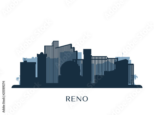 Reno skyline, monochrome silhouette. Vector illustration.