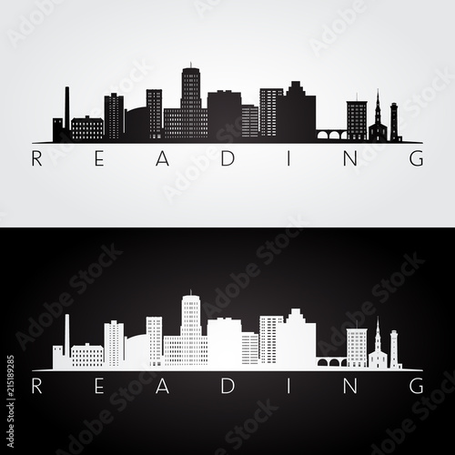 Reading, USA skyline and landmarks silhouette, black and white design, vector illustration. photo