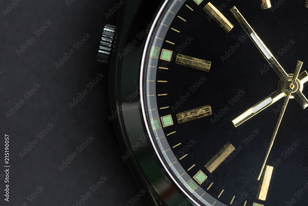 close up luxury watch on black background close up luxury watch on black background