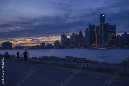 DETROIT, MI - SEPTEMBER 23, 2015: View of Detroit skyline with the world headquarters for General Motors Corporation, situated along the Detroit River. © roxxyphotos