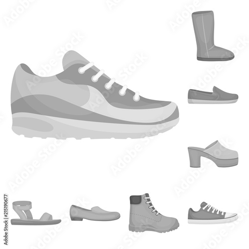 A variety of shoes monochrome icons in set collection for design. Boot, sneakers vector symbol stock web illustration.
